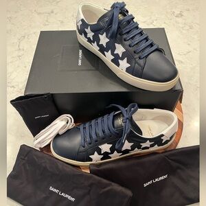 Saint Laurent Navy Star Court Sneakers. Size 38